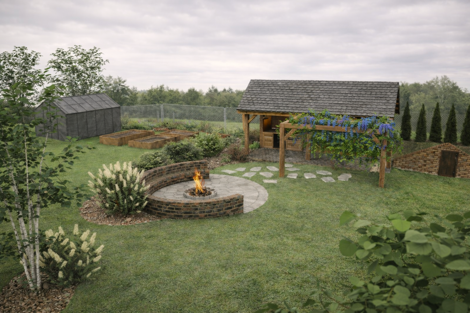 projekt ogrodu z naturalistycznymi nasadzeniami drzew i bylin